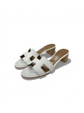 Hermes Oasis Sandals Shoes Leather White Mule